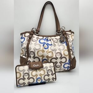 COACH Alexandra Signature Chain Link Clover C Tote Bag + Wallet Set